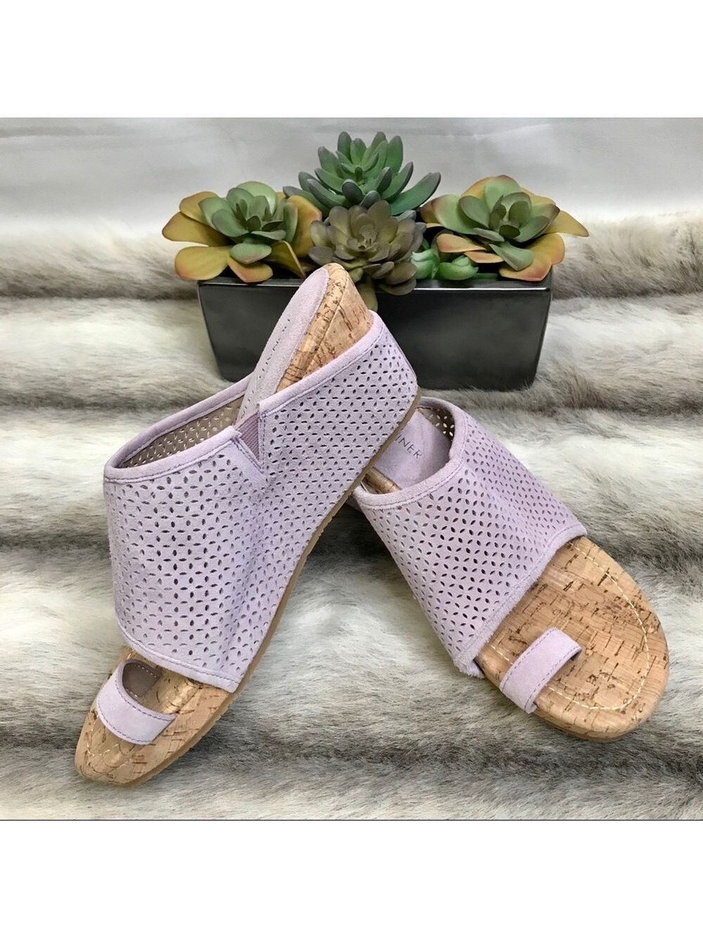 Donald Pliner Cork Wedge Purple Leather Sandals Size 7